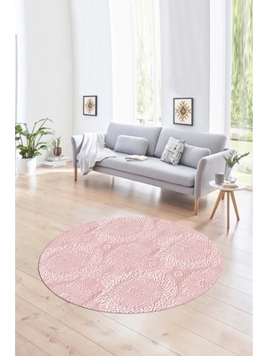 Napoli Home Dijital Baskılı Kaymaz Taban Yıkanabilir Sade Yuvarlak Mutfak Salon Halısı, N-Y-Sade-15-Pembe,