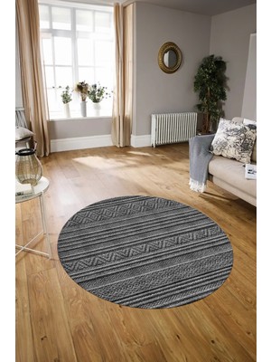 Napoli Home Dijital Baskılı Kaymaz Taban Yıkanabilir Sade Yuvarlak Mutfak Salon Halısı, N-Y-Sade-30-Antrasit,