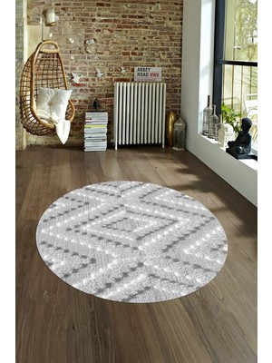 Napoli Home Dijital Baskılı Kaymaz Taban Yıkanabilir Sade Yuvarlak Mutfak Salon Halısı, N-Y-Sade-33-Gri,