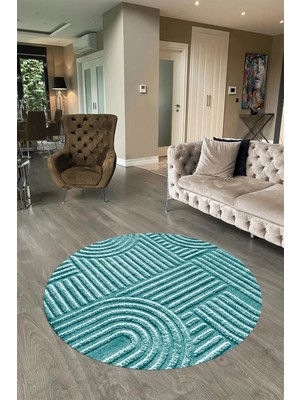 Napoli Home Dijital Baskılı Kaymaz Taban Yıkanabilir Sade Yuvarlak Mutfak Salon Halısı, N-Y-Sade-01-Mavi,