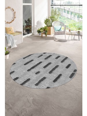 Napoli Home Dijital Baskılı Kaymaz Taban Yıkanabilir Sade Yuvarlak Mutfak Salon Halısı, N-Y-Sade-49-Gri,