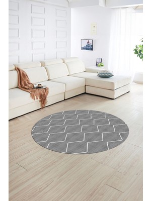 Napoli Home Dijital Baskılı Kaymaz Taban Yıkanabilir Sade Yuvarlak Mutfak Salon Halısı, N-Y-Sade-23-Gri,