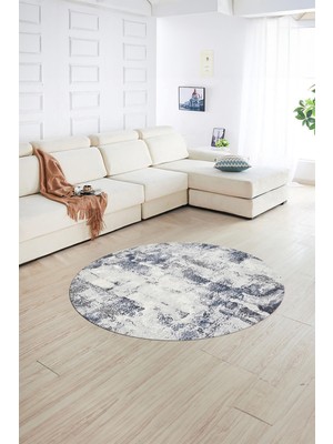 Napoli Home Dijital Baskılı Kaymaz Taban Yıkanabilir Sade Yuvarlak Mutfak Salon Halısı, N-Y-Sade-25-Mavi,