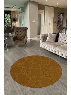 Napoli Home Dijital Baskılı Kaymaz Taban Yıkanabilir Sade Yuvarlak Mutfak Salon Halısı, N-Y-Sade-03-Kahve,