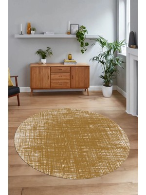 Napoli Home Dijital Baskılı Kaymaz Taban Yıkanabilir Sade Yuvarlak Mutfak Salon Halısı, N-Y-Sade-14-Kahve,