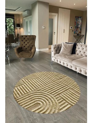 Napoli Home Dijital Baskılı Kaymaz Taban Yıkanabilir Sade Yuvarlak Mutfak Salon Halısı, N-Y-Sade-01-Kahve,