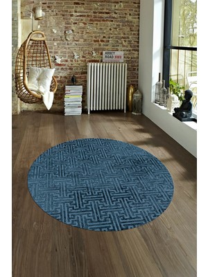 Napoli Home Dijital Baskılı Kaymaz Taban Yıkanabilir Sade Yuvarlak Mutfak Salon Halısı, N-Y-Sade-38-Mavi,