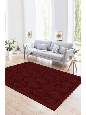 Napoli Home Dijital Baskılı Kaymaz Taban Yıkanabilir Sade Yolluk Mutfak Salon Halısı, N-Sade-19-Bordo,