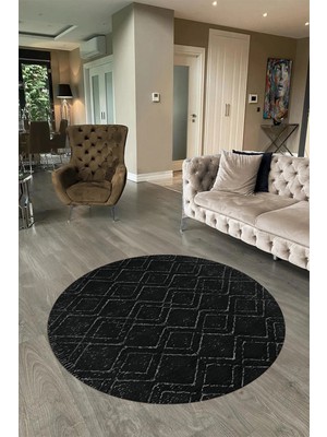 Napoli Home Dijital Baskılı Kaymaz Taban Yıkanabilir Sade Yuvarlak Mutfak Salon Halısı, N-Y-Sade-05-Antrasit,