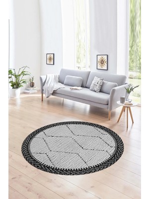 Napoli Home Dijital Baskılı Kaymaz Taban Yıkanabilir Sade Yuvarlak Mutfak Salon Halısı, N-Y-Sade-17-Siyah,