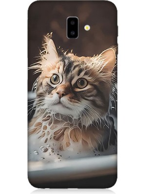 Teknomeg Samsung Galaxy J6 Plus Uyumlu Banyo Yapan Kedi Desenli Silikon Kılıf