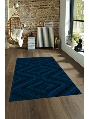 Napoli Home Dijital Baskılı Kaymaz Taban Yıkanabilir Sade Yolluk Mutfak Salon Halısı, N-Sade-33-Mavi,