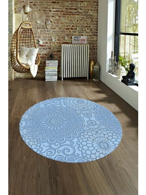 Napoli Home Dijital Baskılı Kaymaz Taban Yıkanabilir Sade Yuvarlak Mutfak Salon Halısı, N-Y-Sade-34-Mavi,