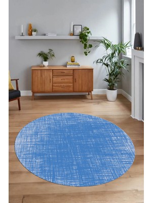 Napoli Home Dijital Baskılı Kaymaz Taban Yıkanabilir Sade Yuvarlak Mutfak Salon Halısı, N-Y-Sade-14-Mavi,