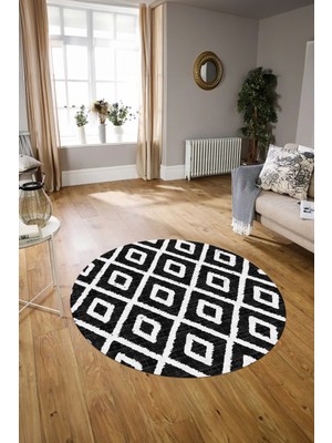 Napoli Home Dijital Baskılı Kaymaz Taban Yıkanabilir Sade Yuvarlak Mutfak Salon Halısı, N-Y-Sade-27-Siyah,