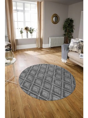 Napoli Home Dijital Baskılı Kaymaz Taban Yıkanabilir Sade Yuvarlak Mutfak Salon Halısı, N-Y-Sade-28-Gri,