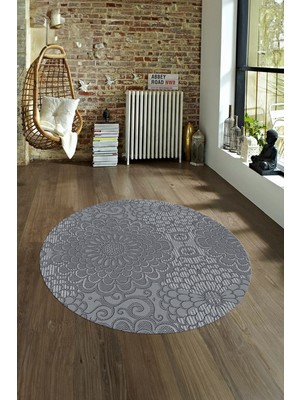 Napoli Home Dijital Baskılı Kaymaz Taban Yıkanabilir Sade Yuvarlak Mutfak Salon Halısı, N-Y-Sade-34-Gri,