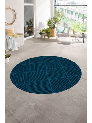 Napoli Home Dijital Baskılı Kaymaz Taban Yıkanabilir Sade Yuvarlak Mutfak Salon Halısı, N-Y-Sade-46-Mavi,