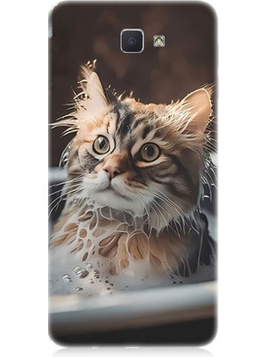 Teknomeg Samsung Galaxy J7 Prime Uyumlu Banyo Yapan Kedi Desenli Silikon Kılıf
