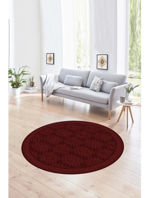 Napoli Home Dijital Baskılı Kaymaz Taban Yıkanabilir Sade Yuvarlak Mutfak Salon Halısı, N-Y-Sade-19-Bordo,