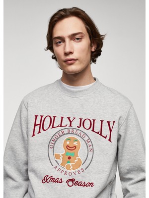 Mango Man Kadife Detaylı Baskılı Sweatshirt