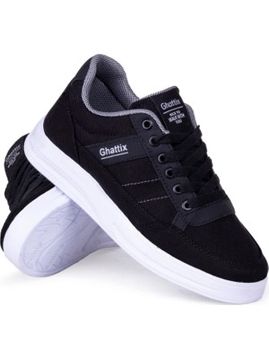 Ghattix Erkek Keten Sneaker Siyah Yazlık Mevsimlik Ayakkabı Düz Taban ile Rahat Kullanım