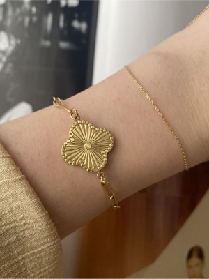 Pinery Jewels Midi Boy Yonca Sıralı Zincir Çelik Kararmaz Gold Bileklik