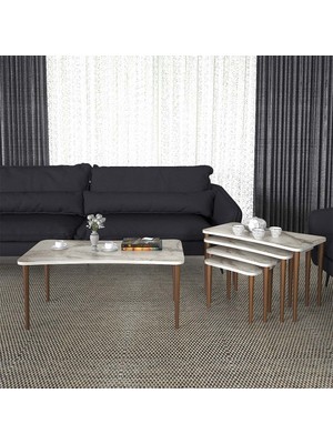 Enda Home Erendiz 5li Ahşap Ayaklı Orta Sehpa ve Zigon Sehpa Seti Xl