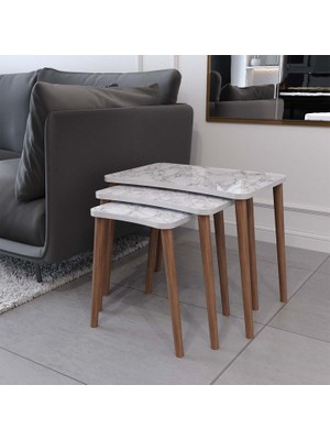 Enda Home Balkır 3ü Ahşap Ayaklı Zigon, Salon Sehpa Seti