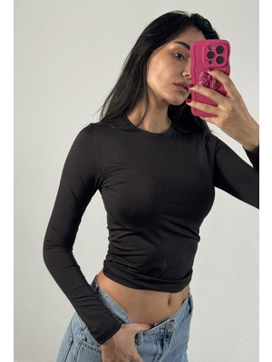 Minaaise Siyah Bisiklet Yaka Uzun Kollu Slimfit Basic Body 26286