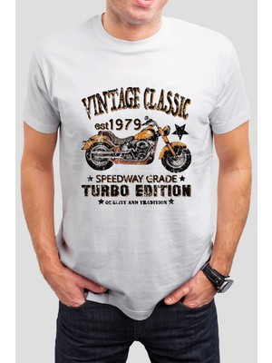 T-35 Vintage Motor Baskılı Beyaz Unisex Tişört C317