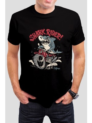 T-35 Köpek Balığı Baskılı Siyah Unisex Tişört C320