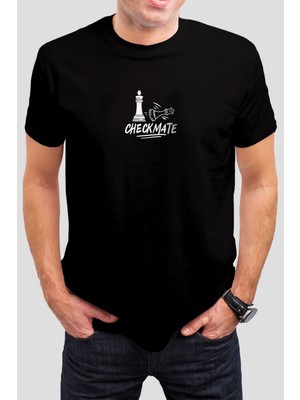 T-35 Santranç Şah Mat Baskılı Siyah Unisex Tişört C335