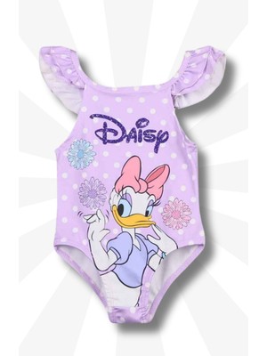 Beniizle Daisy Duck Desenli Omuz Fırfır Detaylı Kız Çocuk Mayo