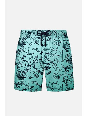 Ayyıldız 845 Erkek Su Yeşili Desenli Deniz Şortu