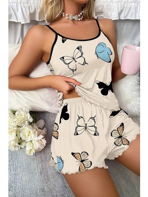 Bella Notte 2 Parça Kelebek Baskılı Şortlu Pijama Takımı