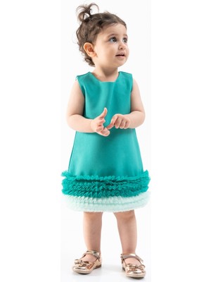 Canwin Yeşil Tül Detaylı Askılı Kız Bebek Elbise
