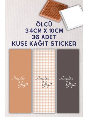 Netsan Etiket Özel İsimli Kahverengi Turuncu 3lü Set 36 Adet Madlen Çikolata Etiketi Yapışkanlı 3,4 x 10CM Kuşe Sticker Ekose Desen