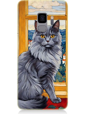 Teknomeg Samsung Galaxy S9 Uyumlu Kül Rengi Tüylü Kedi Desenli Silikon Kılıf