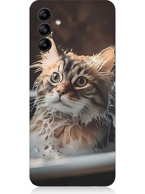 Teknomeg Samsung Galaxy M34 Uyumlu Banyo Yapan Kedi Desenli Silikon Kılıf