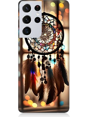 Teknomeg Samsung Galaxy S21 Ultra Uyumlu Düş Kapanı Dreamcatcher Desenli Silikon Kılıf