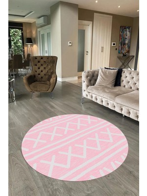 Napoli Home Dijital Baskılı Kaymaz Yıkanabilir Iskandinav Yuvarlak Salon Halısı, N-Y-Iskandinav-28-Pembe,