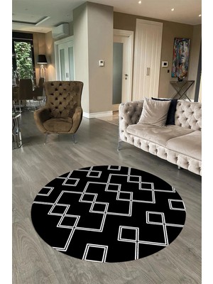 Napoli Home Dijital Baskılı Kaymaz Yıkanabilir Iskandinav Yuvarlak Salon Halısı, N-Y-Iskandinav-05-Siyah,
