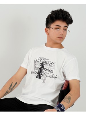 Boydimood Erkek Boydi Baskılı Oversize Beyaz Tişört