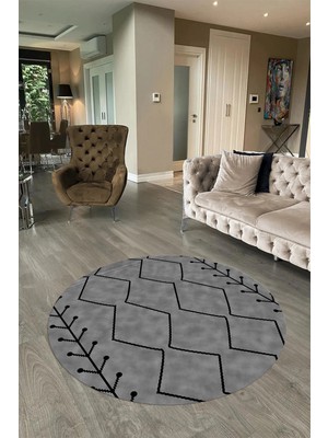 Napoli Home Dijital Baskılı Kaymaz Yıkanabilir Iskandinav Yuvarlak Salon Halısı, N-Y-Iskandinav-06-Gri,