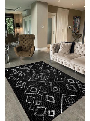 Napoli Home Dijital Baskılı Kaymaz Taban Yıkanabilir Iskandinav Yolluk Salon Halısı, N-Iskandinav-29-Antrasit,
