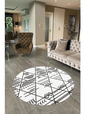 Napoli Home Dijital Baskılı Kaymaz Yıkanabilir Iskandinav Yuvarlak Salon Halısı, N-Y-Iskandinav-20-Beyaz,