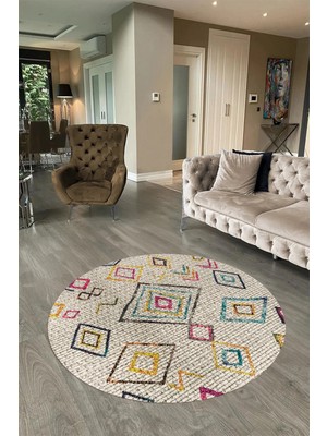 Napoli Home Dijital Baskılı Kaymaz Yıkanabilir Iskandinav Yuvarlak Salon Halısı, N-Y-Iskandinav-29-Renkli,