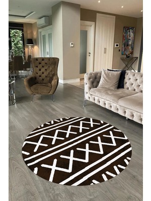 Napoli Home Dijital Baskılı Kaymaz Yıkanabilir Iskandinav Yuvarlak Salon Halısı, N-Y-Iskandinav-28-Kahve,