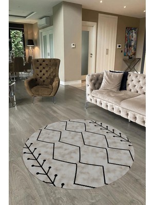 Napoli Home Dijital Baskılı Kaymaz Yıkanabilir Iskandinav Yuvarlak Salon Halısı, N-Y-Iskandinav-06-Vizon,